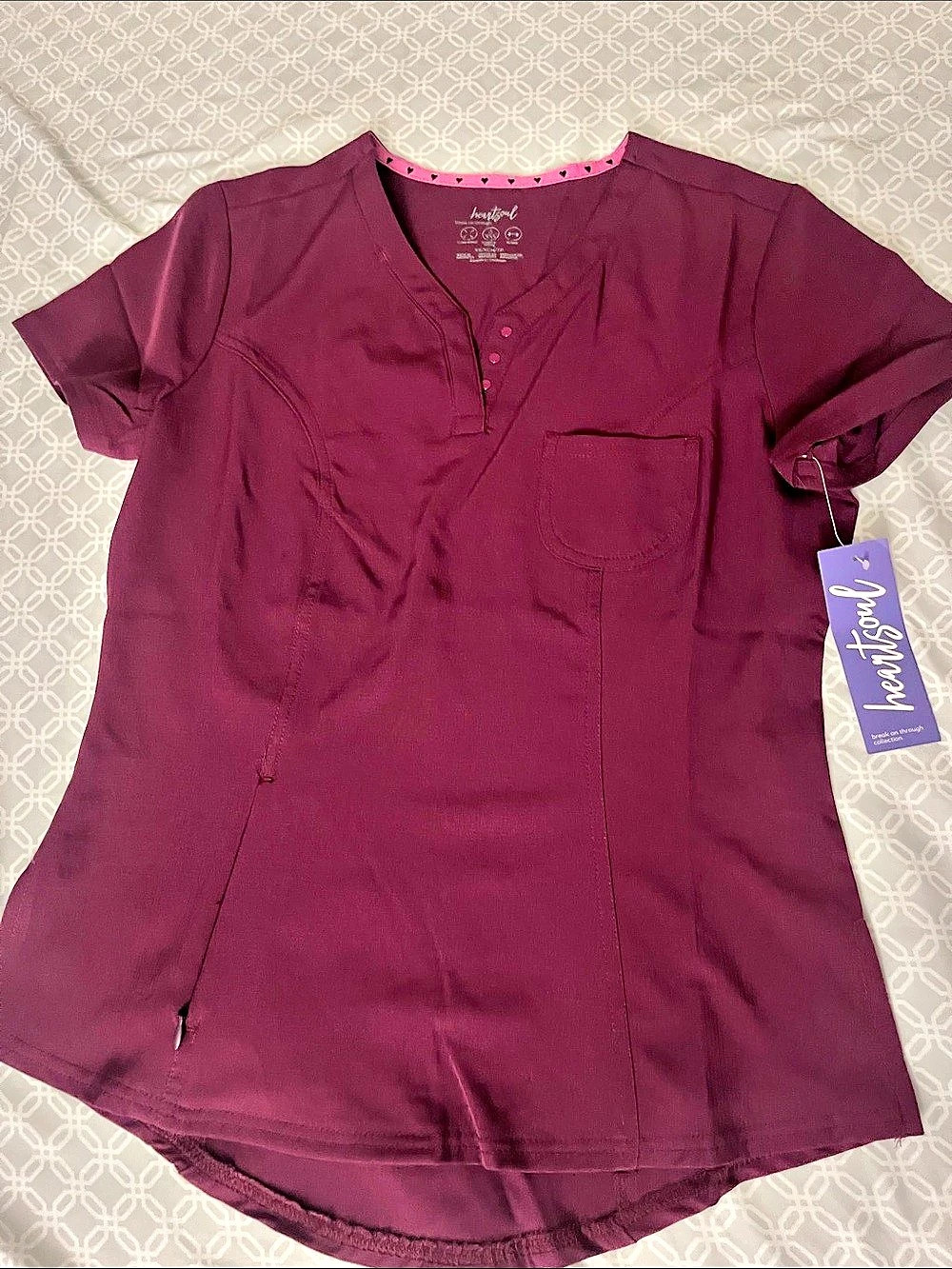 heart soul Contemporary HS710 WIN XS Women's Scrub Top XS Burgundy NWT